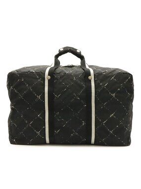 Chanel Travel Line Boston Bag Purse Nylon Black Red